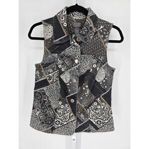 Chico's Additions Women's Quilted Print Sleeveless Button Down Vest Size 0 (S)